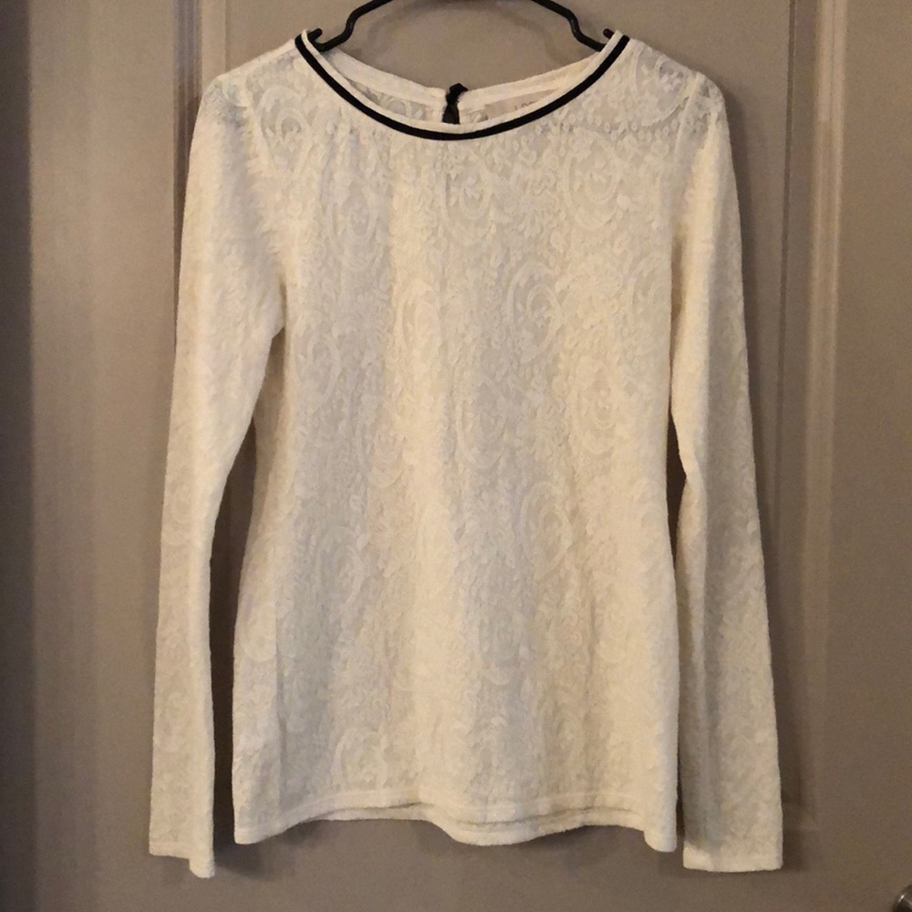 LOFT White Long Sleeve Shirt with Black Trim